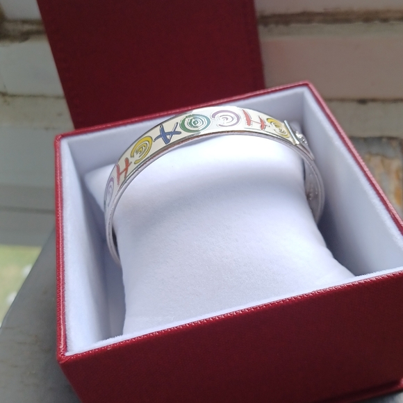 Coach vintage stamped fun multicolor enamel silver thick bangle bracelet & box - Picture 11 of 15